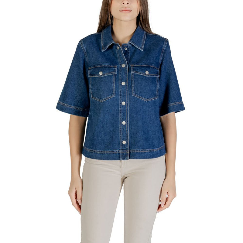 Only ONLBELLE Blue Cotton Shortsleeve Shirt for Women