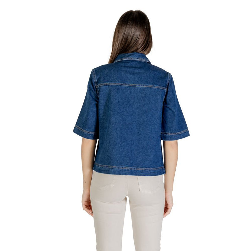 Only ONLBELLE Blue Cotton Shortsleeve Shirt for Women