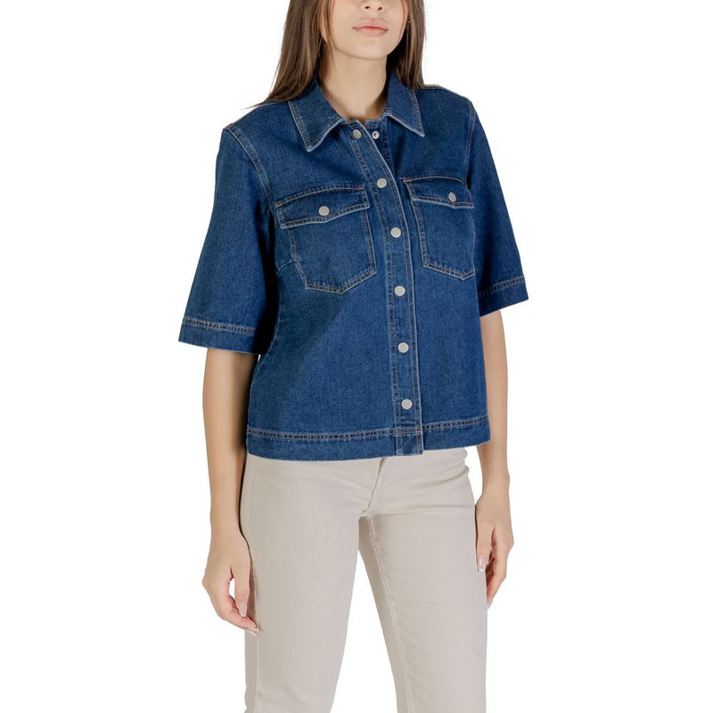 Only ONLBELLE Blue Cotton Shortsleeve Shirt for Women