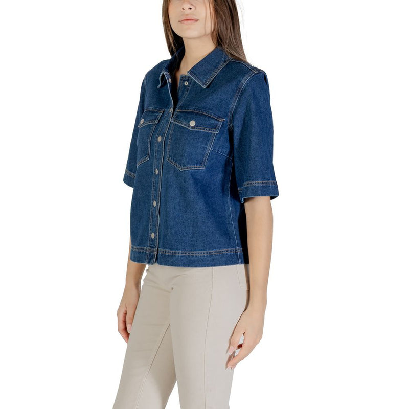 Only ONLBELLE Blue Cotton Shortsleeve Shirt for Women