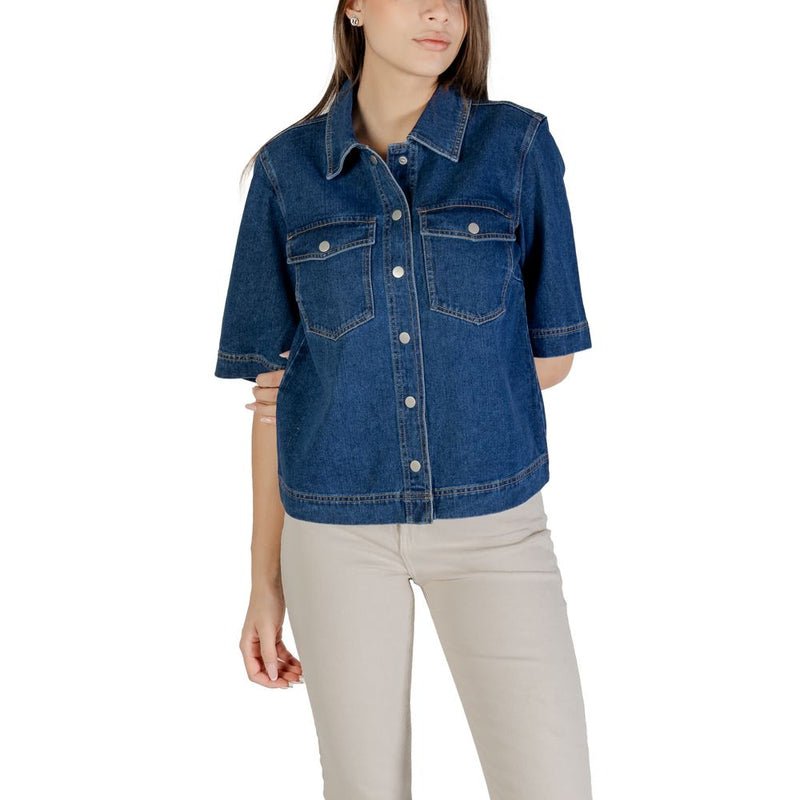 Only ONLBELLE Blue Cotton Shortsleeve Shirt for Women
