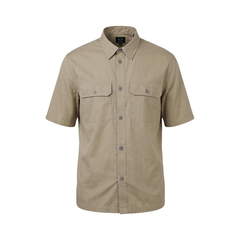 Armani Exchange Beige Cotton Short-Sleeve Shirt for Men