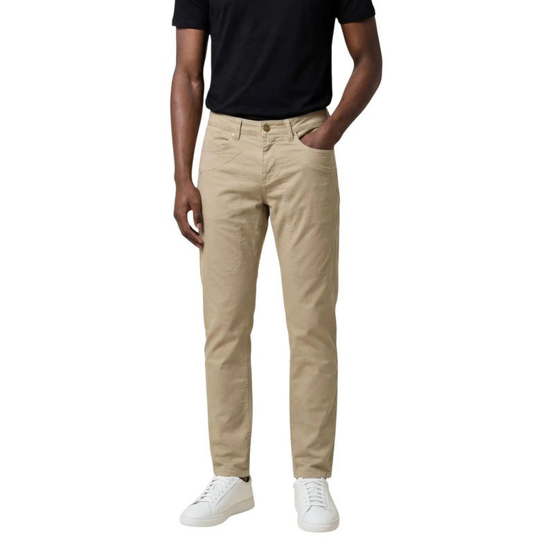 Jeckerson Beige Elastane Slim Fit 5-Pocket Trousers for Men