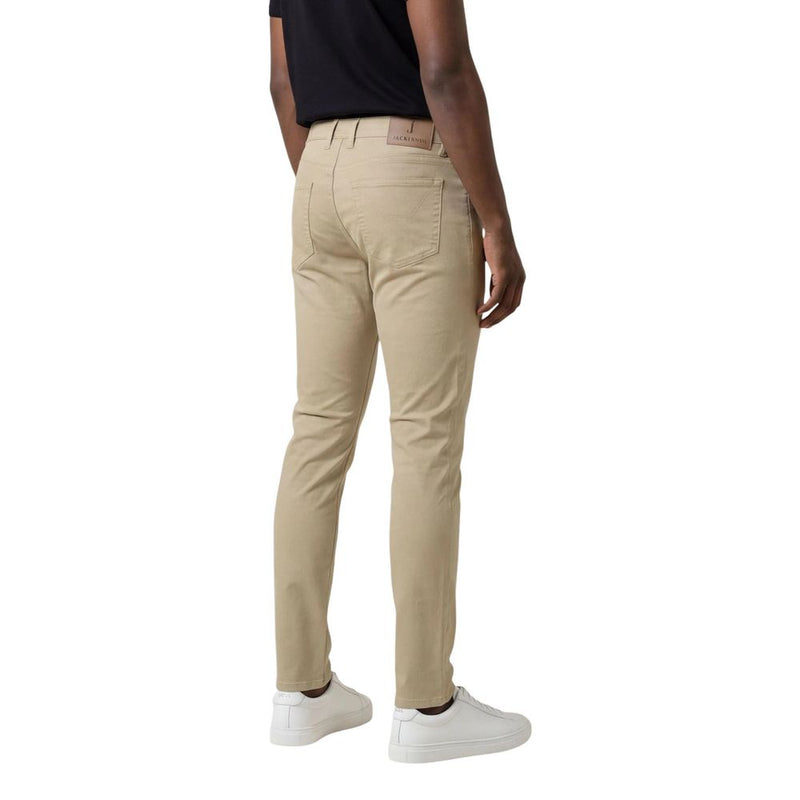 Jeckerson Beige Elastane Slim Fit 5-Pocket Trousers for Men