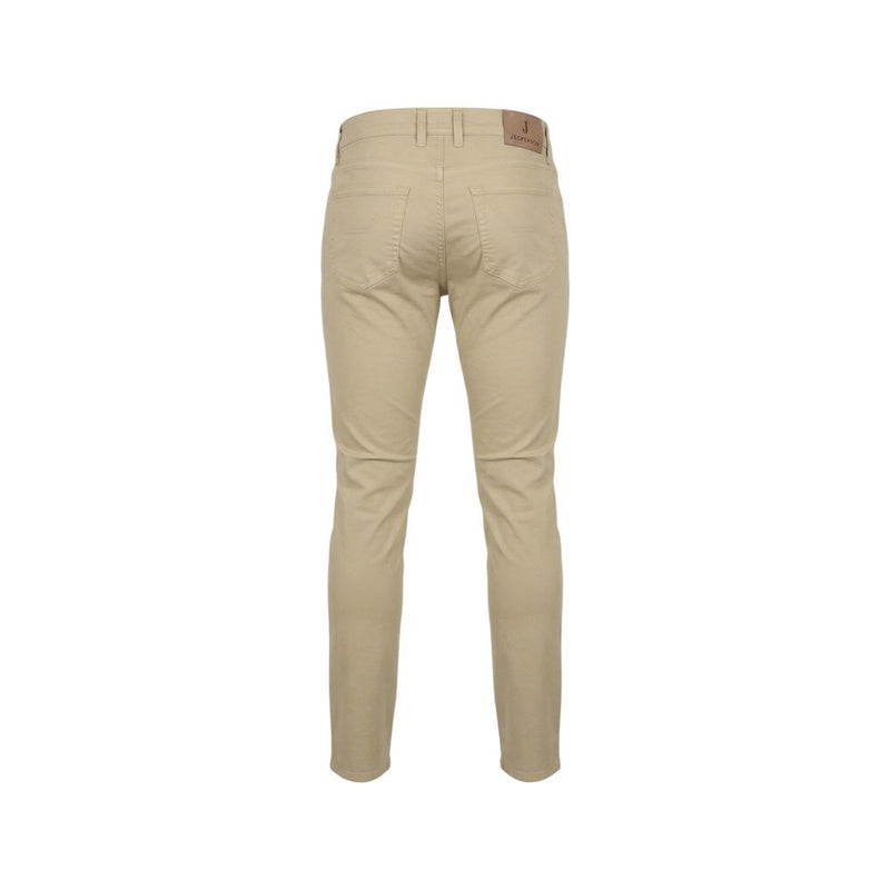 Jeckerson Beige Elastane Slim Fit 5-Pocket Trousers for Men