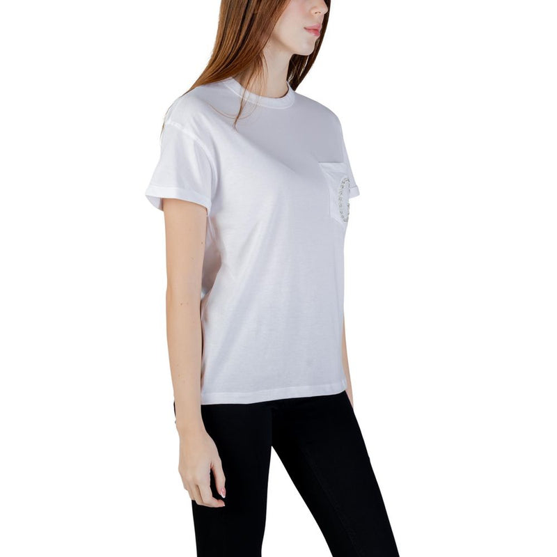 Guess SS CN Pocket G Logo Tee - White Cotton T-Shirt for Women