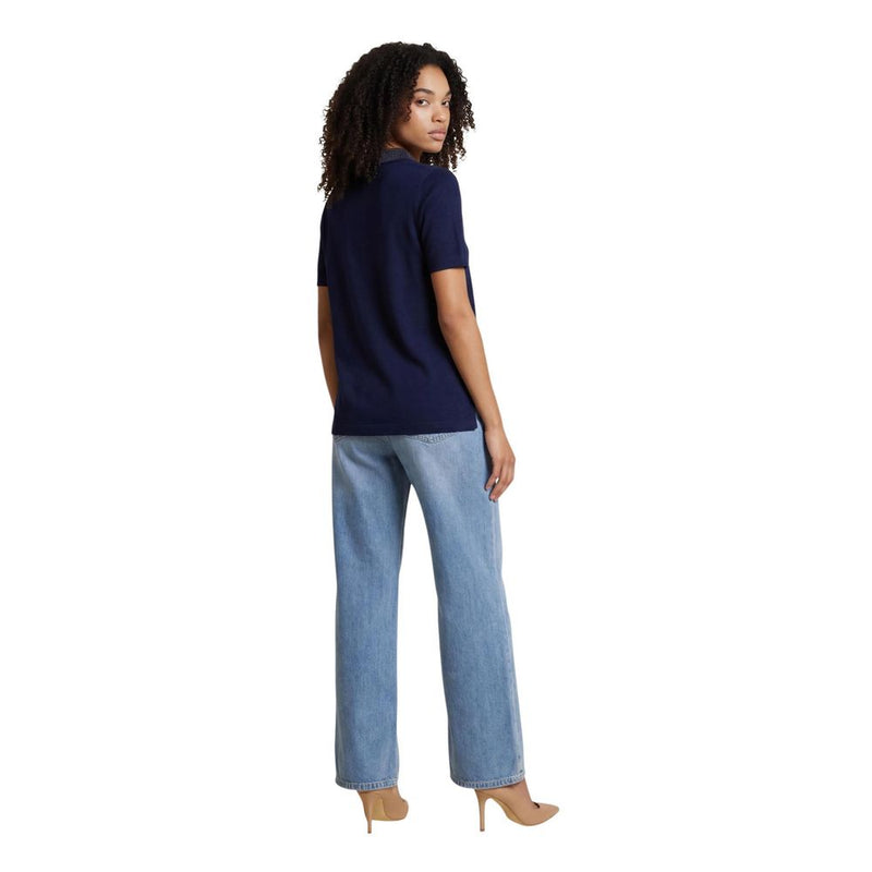 Guess Blue Wool T-Shirt for Women - SS RHINESTONES POLO STORMI SWT