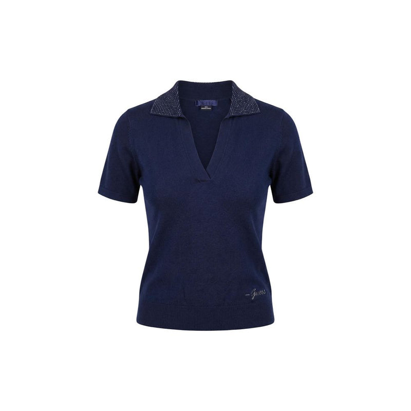 Guess Blue Wool T-Shirt for Women - SS RHINESTONES POLO STORMI SWT