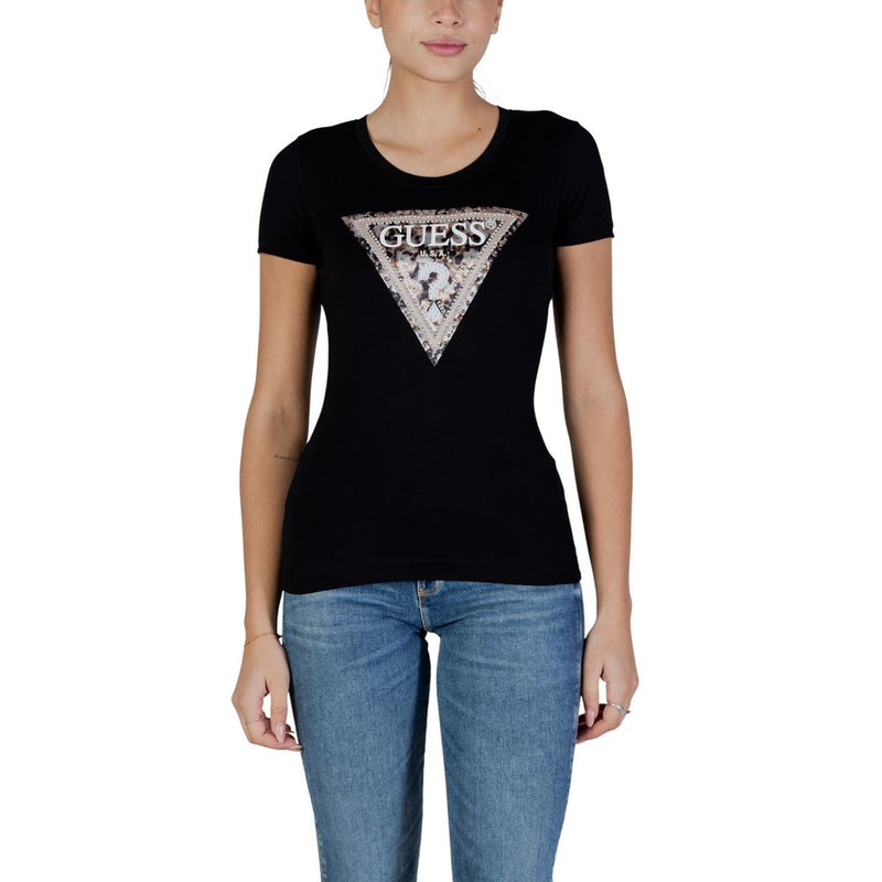 Guess SS CN LEO TRIANGLE TEE - T-Shirt Femme Noir