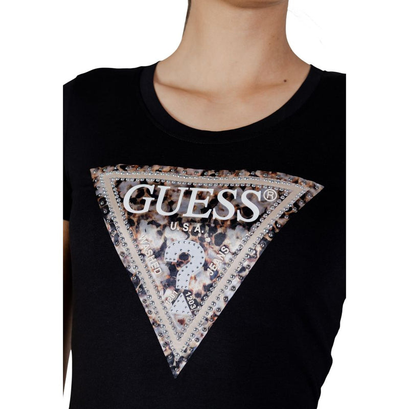 Guess SS CN LEO TRIANGLE TEE - T-Shirt Femme Noir