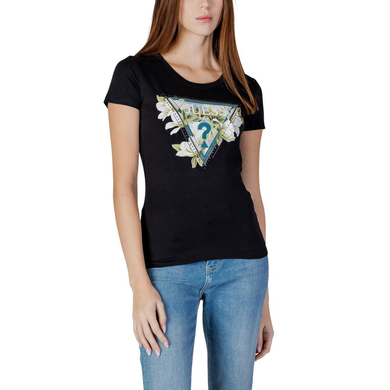 Guess SS CN CAMELIA TRIANGLE TEE - T-Shirt Femme Noir