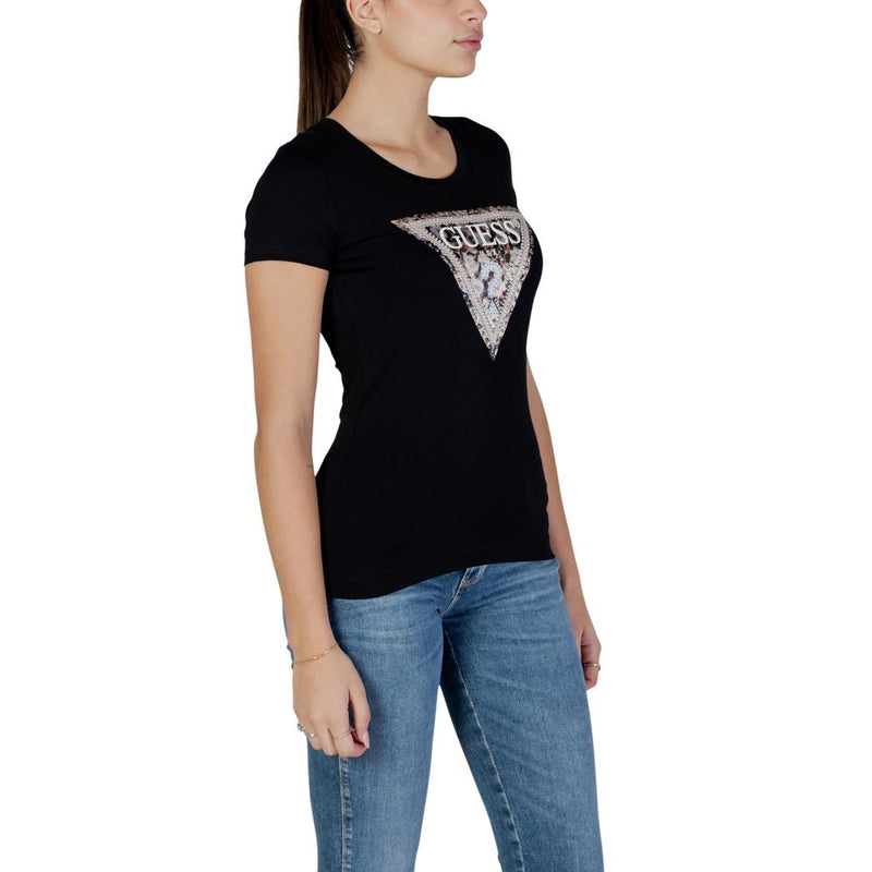 Guess SS CN LEO TRIANGLE TEE - T-Shirt Femme Noir