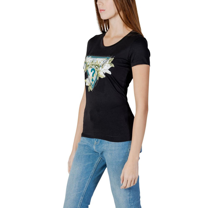 Guess SS CN CAMELIA TRIANGLE TEE - T-Shirt Femme Noir
