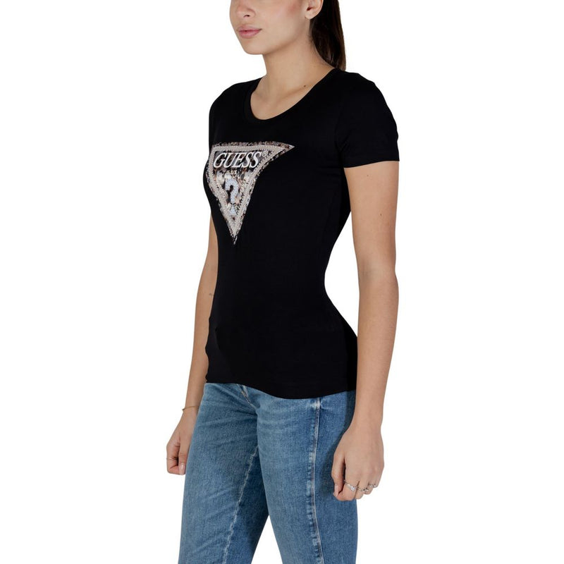 Guess SS CN LEO TRIANGLE TEE - T-Shirt Femme Noir