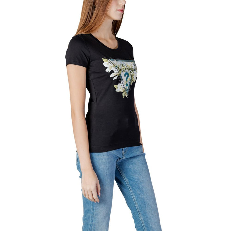 Guess SS CN CAMELIA TRIANGLE TEE - T-Shirt Femme Noir