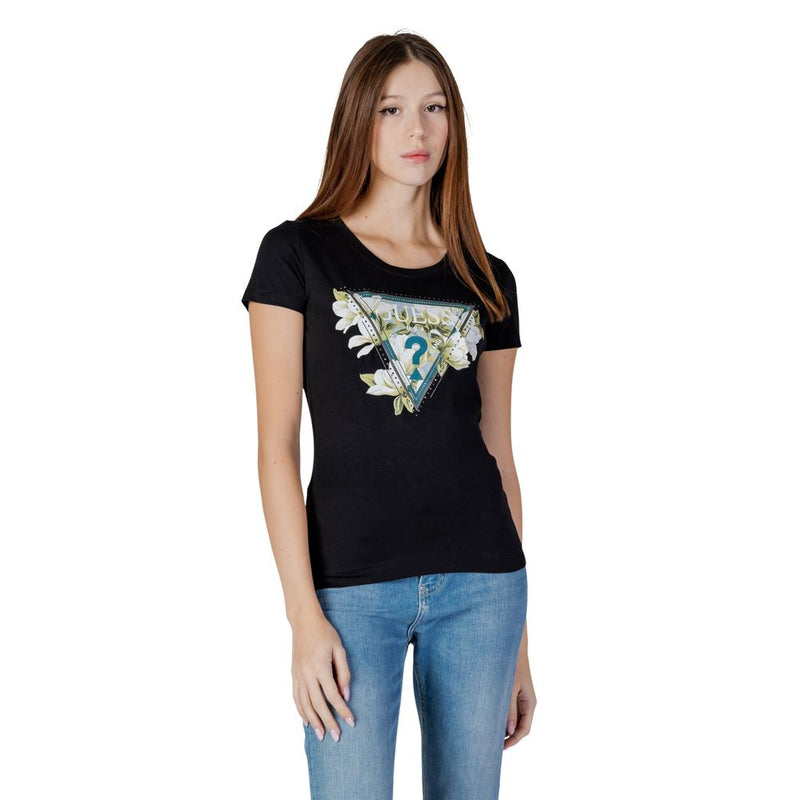 Guess SS CN CAMELIA TRIANGLE TEE - T-Shirt Femme Noir