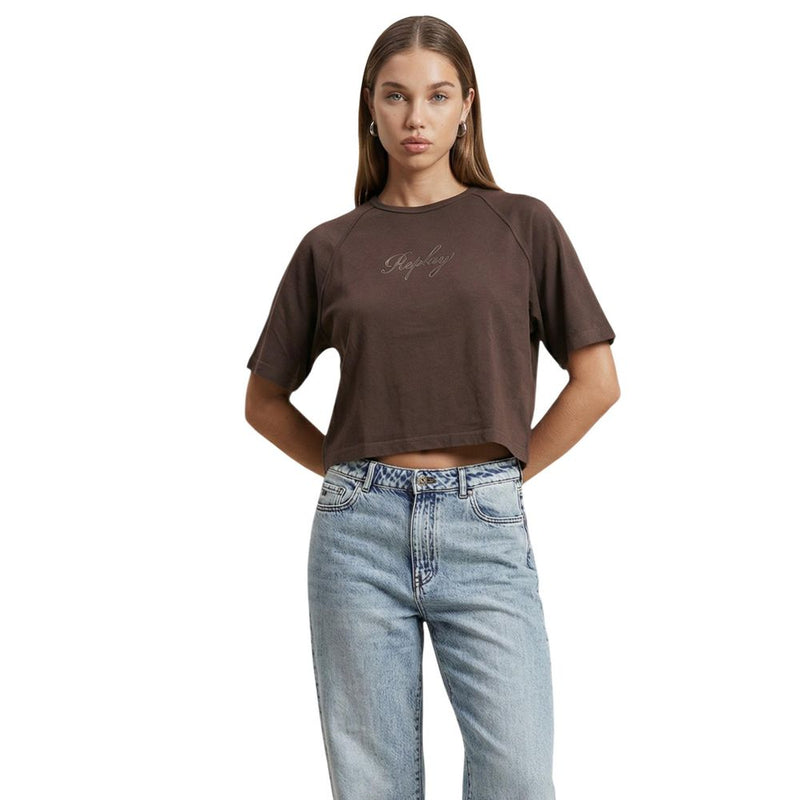 Replay OVER W3447D Brown Cotton T-Shirt for Women