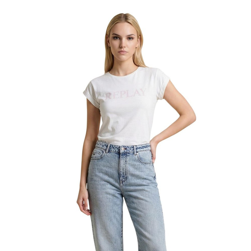 Replay White Cotton T-Shirt for Women - REGULAR W3473B