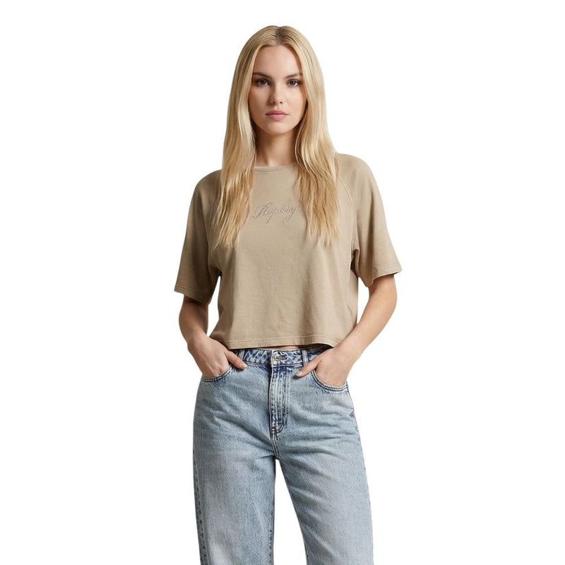 Replay OVER W3447D.000.23792G Beige Cotton T-Shirt for Women