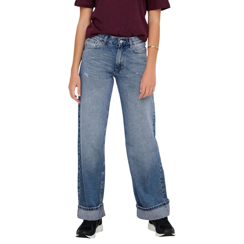 Only ONLELLA MW Wide Leg Blue Cotton Relaxed Fit Jeans