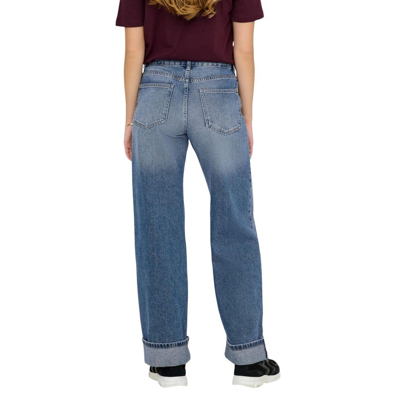 Only ONLELLA MW Wide Leg Blue Cotton Relaxed Fit Jeans