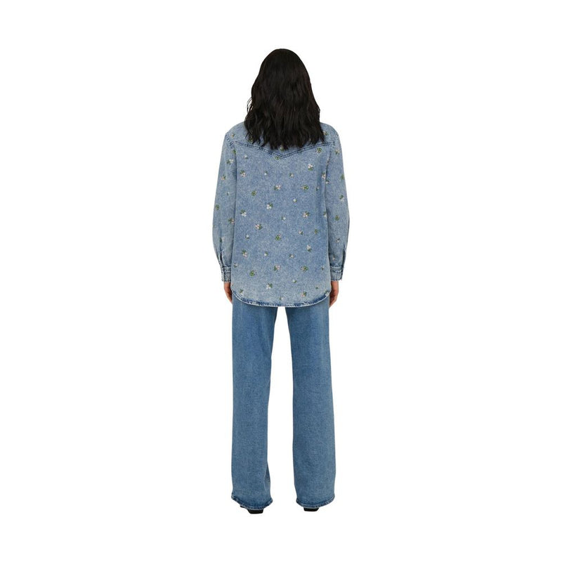Only Light Blue Cotton Blouse - Elegant Floral Embroidery