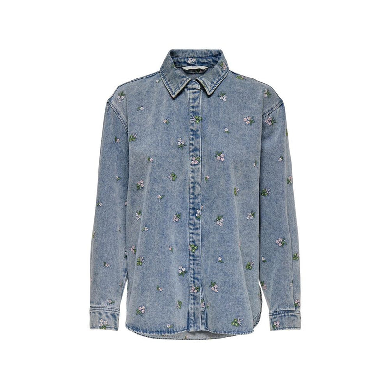 Only Light Blue Cotton Blouse - Elegant Floral Embroidery