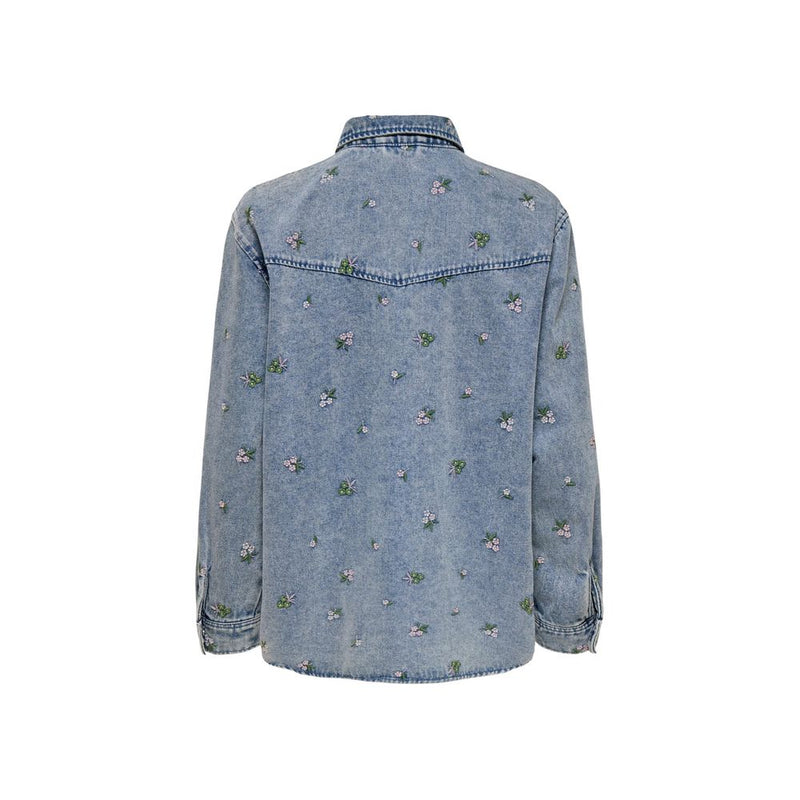 Only Light Blue Cotton Blouse - Elegant Floral Embroidery