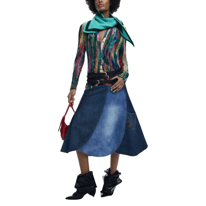 Desigual REPRISE_FAL_PARCH 26SWFDX0 Blue Cotton Long Skirt