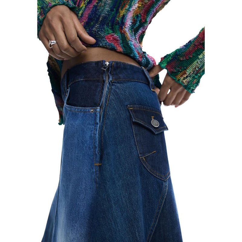Desigual REPRISE_FAL_PARCH 26SWFDX0 Blue Cotton Long Skirt