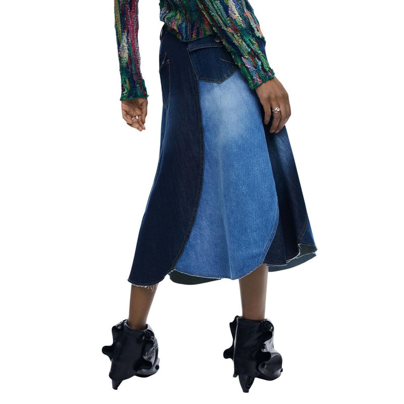 Desigual REPRISE_FAL_PARCH 26SWFDX0 Blue Cotton Long Skirt