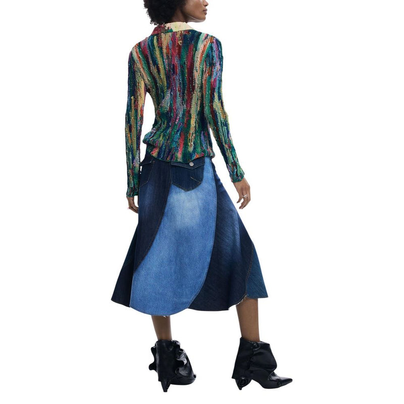 Desigual REPRISE_FAL_PARCH 26SWFDX0 Blue Cotton Long Skirt