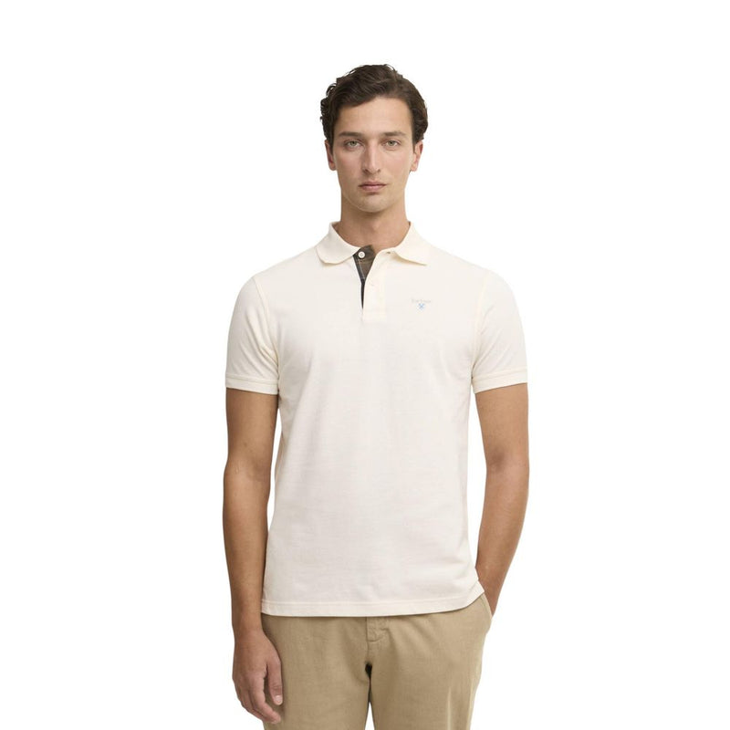 Barbour Cream Cotton Polo Shirt - Tartan Detail