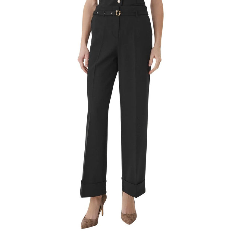 Guess Black Viscose Structured Crepe G-Belt Pants