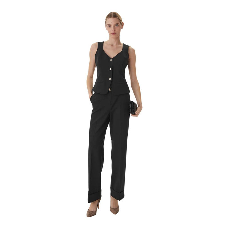 Guess Black Viscose Structured Crepe G-Belt Pants