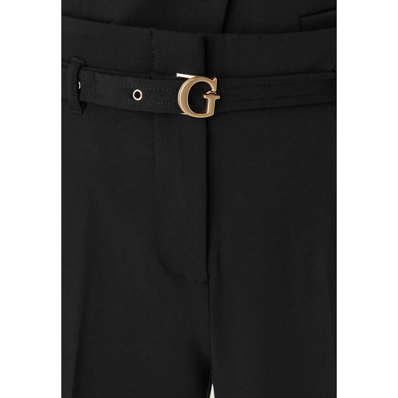 Guess Black Viscose Structured Crepe G-Belt Pants