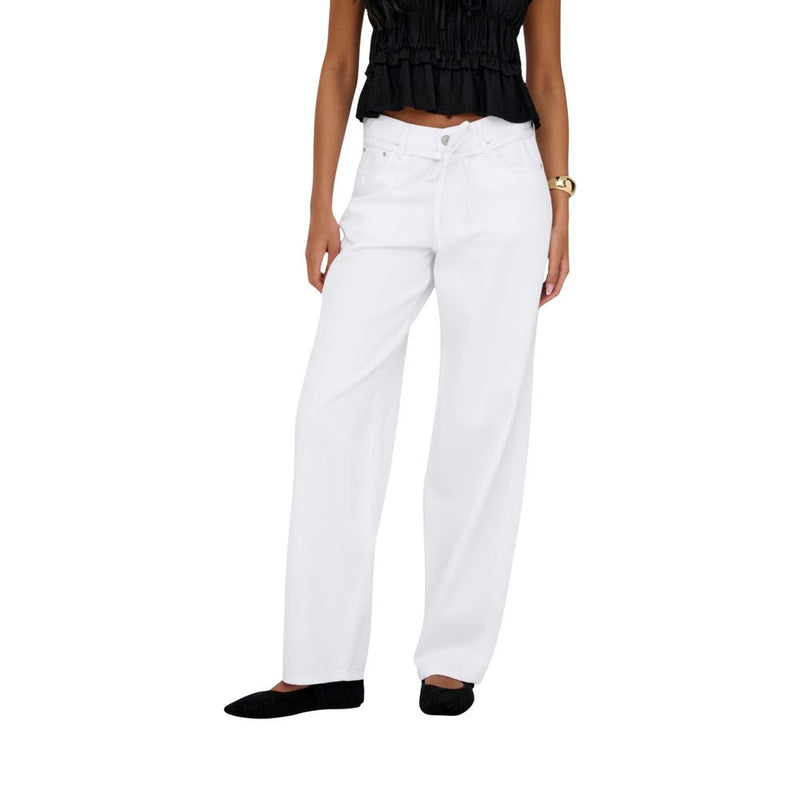 Only White Cotton Mom Jeans - ONLGIANNA MW STRAIGHT DOT DNM NOOS
