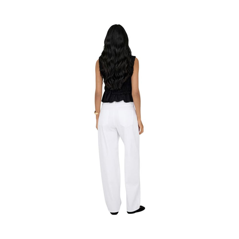 Only White Cotton Mom Jeans - ONLGIANNA MW STRAIGHT DOT DNM NOOS