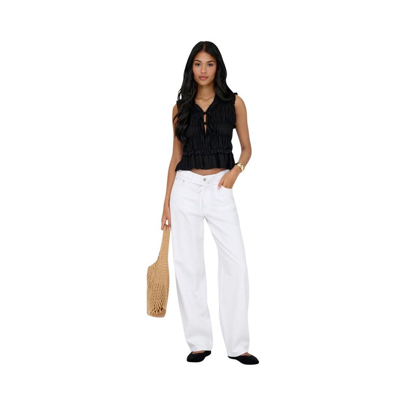 Only White Cotton Mom Jeans - ONLGIANNA MW STRAIGHT DOT DNM NOOS
