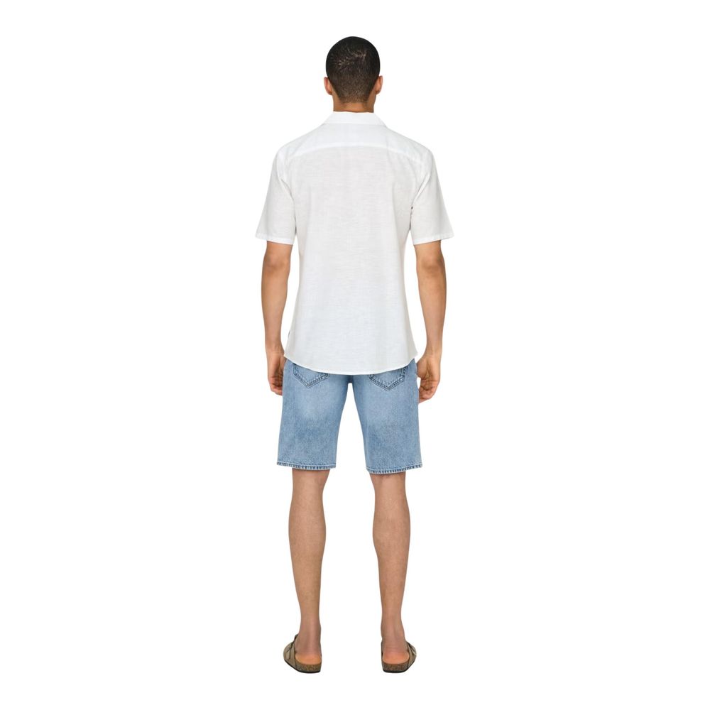 Only & Sons White Linen Shortsleeve Shirt