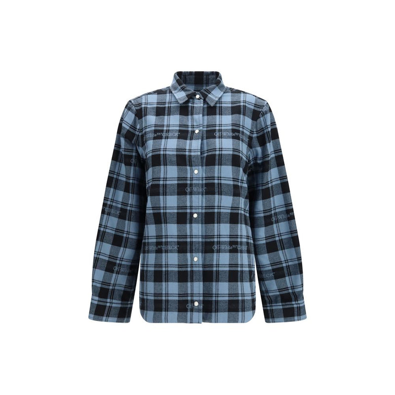 Off-White Blue Cotton Full-Length Jacket for Women