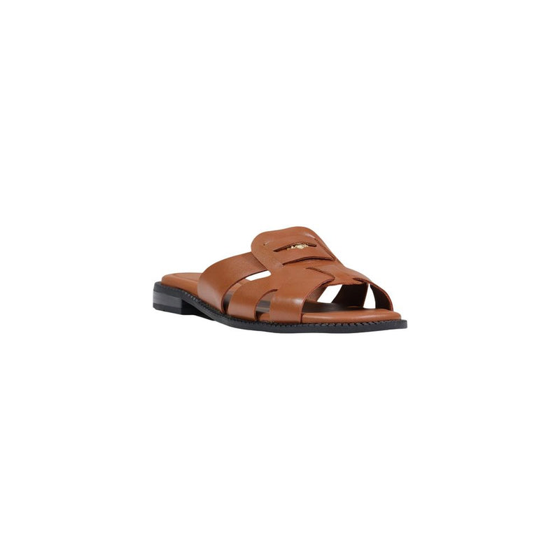 Tommy Hilfiger Brown Leather Flat Sandals for Women