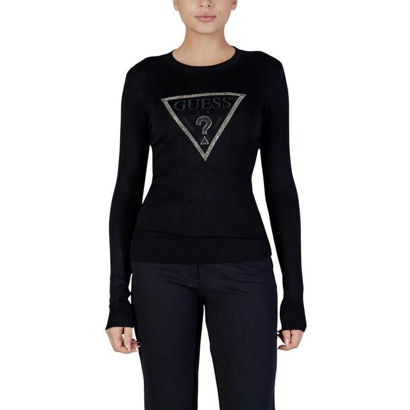 Guess Black Viscose Sweatshirt - LS CN SASHA TRIANGLE LOGO