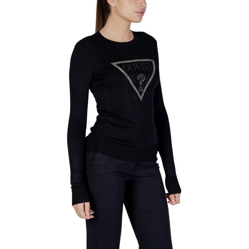 Guess Black Viscose Sweatshirt - LS CN SASHA TRIANGLE LOGO