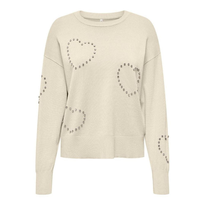 Only Cream Viscose Sweatshirt with Heart Embellishments
