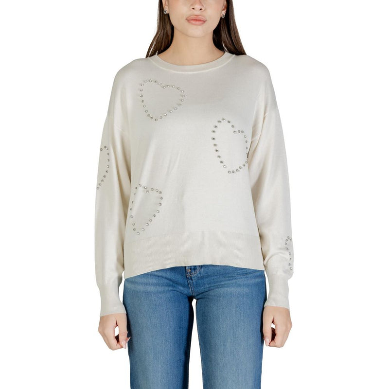Only Cream Viscose Sweatshirt with Heart Embellishments