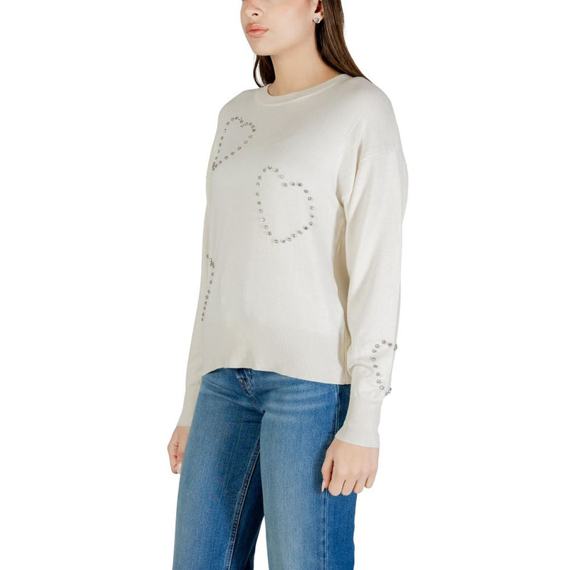 Only Cream Viscose Sweatshirt with Heart Embellishments