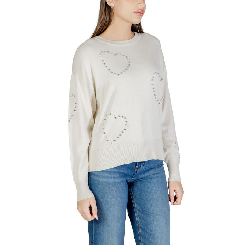 Only Cream Viscose Sweatshirt with Heart Embellishments