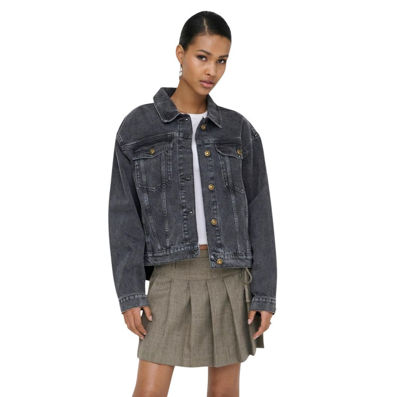Only Onlharper Black Cotton Denim Jacket for Women