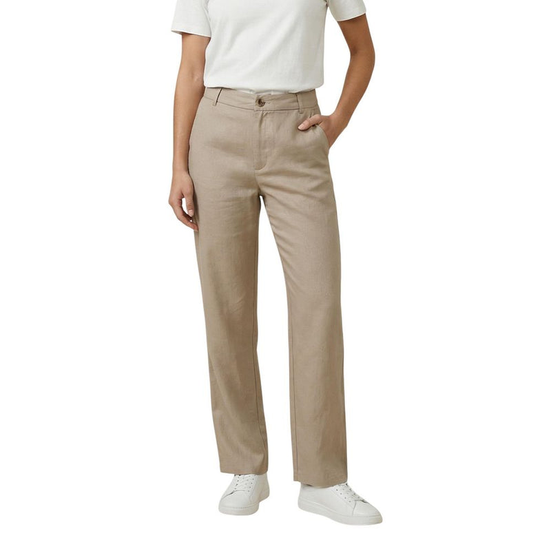 Only Beige Viscose Onlaris Life Mw Straight Pants for Women